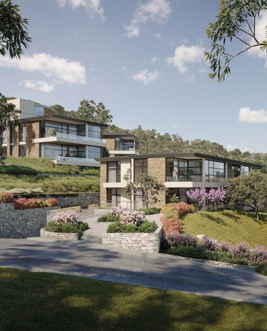 One Fell Swoop - image of gardens and exterior buildings at The Falls Estate