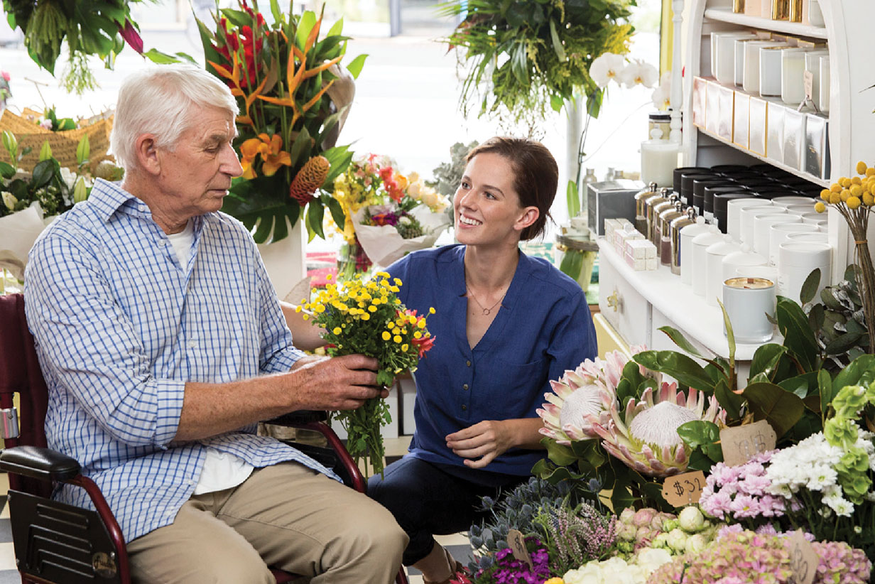 One Fell Swoop - senior man selecting flowers