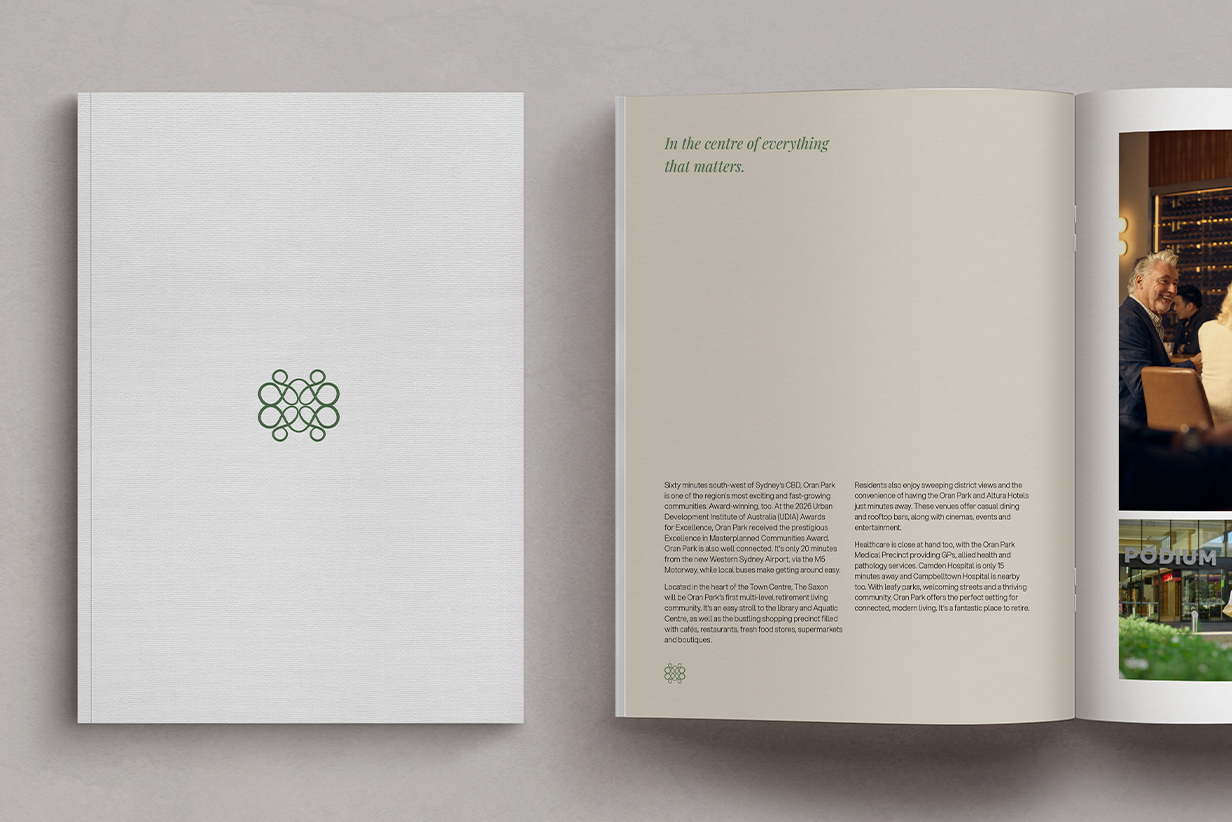 One Fell Swoop - open pages of the brochure for The Saxon retirement community