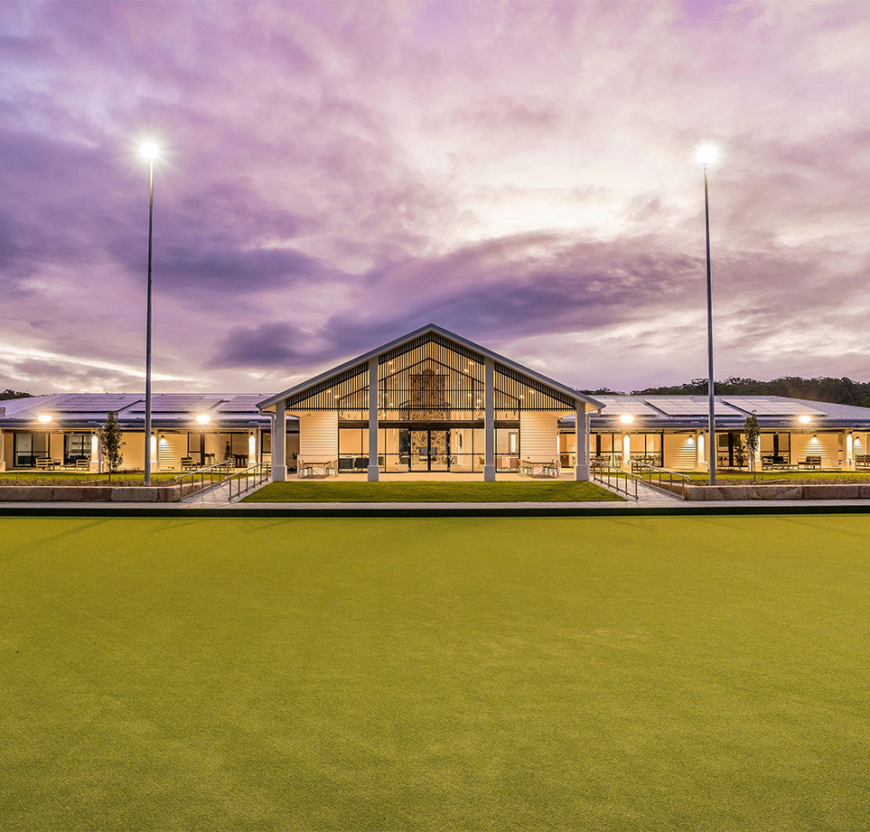 One Fell Swoop - Case Study - Allam Monterey clubhouse at dusk